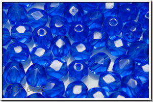 B�hm. Glasschliffperle, feuerpol., 6mm, sapphire, trans., 25 Stk.