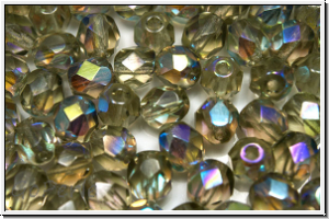 B�hm. Glasschliffperle, feuerpol., 6mm, black diamond, trans., AB, 25 Stk.