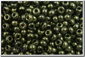 b�hm. Rocailles, 11/0, black, op., gold, met. antique, 10g