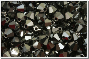 Preciosa� Bicone, 4mm, jet, op., full hematite, 50 Stk.