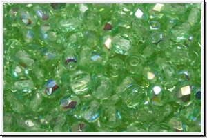 B�hm. Glasschliffperle, feuerpol., 4mm, chrysolite, trans., AB, 50 Stk.