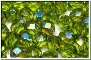 B�hm. Glasschliffperle, feuerpol., 6mm, olivine, lt., trans., AB, 25 Stk.