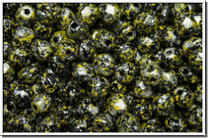 B�hm. Glasschliffperle, feuerpol., 4mm, black, op., yellow, tweedy, 50 Stk.