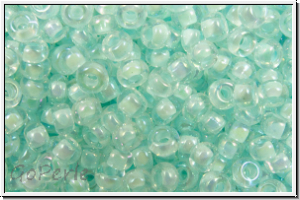 RR-11-0636, MIYUKI Rocailles, 11/0, crystal, trans., sky blue-ld., AB, 10g