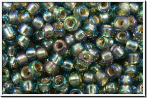 RR-11-1021, MIYUKI Rocailles, 11/0, grey, trans., silver-ld., AB, 10g