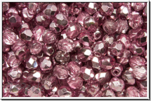 B�hm. Glasschliffperle, feuerpol., 4mm, crystal, trans., half apollo, pink, 50 Stk.