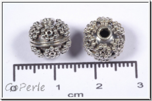 Silberperle, 925er Silber, Kugel, Bl�mchenmuster, ca. 10 mm