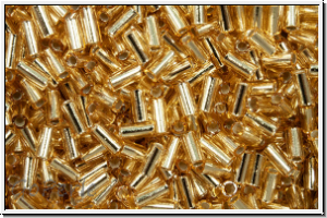 MBU-1-0003, MIYUKI Bugles, Nr. 1 (3mm), gold, trans., silver-ld., 10 g