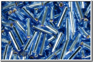 MBU-2-0019, MIYUKI Bugles, Nr. 2 (6mm), sapphire, trans., silver-ld., 10 g