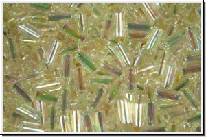 MBU-1-2442, MIYUKI Bugles, Nr. 1 (3mm), ivory, trans., gold luster, 10 g