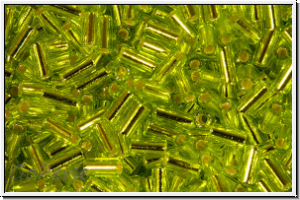 MBU-1-0014, MIYUKI Bugles, Nr. 1 (3mm), green, lime, trans., silver-ld., 10 g