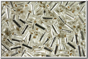 MBU-1-0001, MIYUKI Bugles, Nr. 1 (3mm), crystal, trans., silver-ld., 10 g