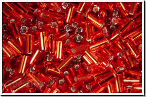 MBU-1-0010, MIYUKI Bugles, Nr. 1 (3mm), red, trans., silver-ld., 10 g