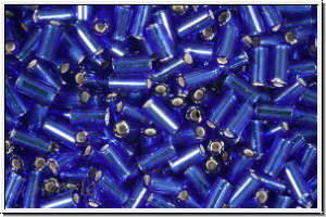 MBU-1-0020, MIYUKI Bugles, Nr. 1 (3mm), cobalt, trans., silver-ld., 10 g