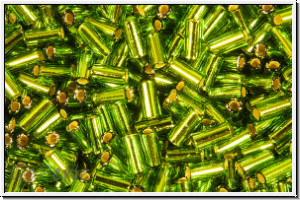 MBU-1-0026, MIYUKI Bugles, Nr. 1 (3mm), olivine, trans., silver-ld., 10 g