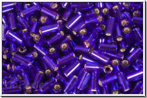 MBU-1-1427, MIYUKI Bugles, Nr. 1 (3mm), violet (dyed), dk., trans., silver-ld., 10 g