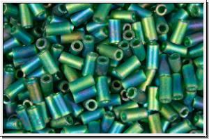 MBU-1-0156fr, MIYUKI Bugles, Nr. 1 (3mm), emerald, dk., trans., matte, AB, 10 g