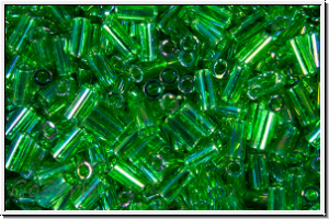 MBU-1-0179, MIYUKI Bugles, Nr. 1 (3mm), green, kelly, trans., AB, 10 g