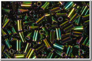 MBU-1-0453, MIYUKI Bugles, Nr. 1 (3mm), green, met., iris., 10 g