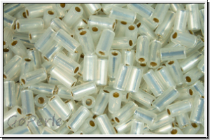 MBU-1-0551, MIYUKI Bugles, Nr. 1 (3mm), white, opal, gilt-ld., 10 g
