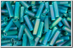 MBU-2-2405fr, MIYUKI Bugles, Nr. 2 (6mm), teal, trans., matte, AB, 10 g
