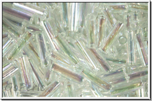 MBU-2-0250, MIYUKI Bugles, Nr. 2 (6mm), crystal, trans., AB, 10 g