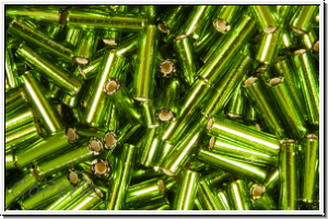 MBU-2-0026, MIYUKI Bugles, Nr. 2 (6mm), olivine, trans., silver-ld., 10 g