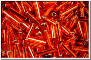 MBU-2-0010, MIYUKI Bugles, Nr. 2 (6mm), red, flame, trans., silver-ld., 10 g