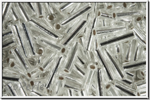 MBU-2-0001, MIYUKI Bugles, Nr. 2 (6mm), crystal, trans., silver-ld., 10 g