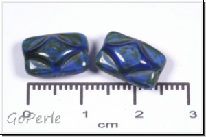 b�hm. Glasperle, Kissen, 8,5x12,5x7mm, op blue/picasso, 5 Stk.
