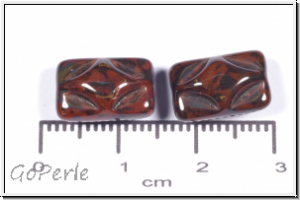b�hm. Glasperle, Kissen, 8,5x12,5x7mm, op. terracotta/picasso, 5 Stk.