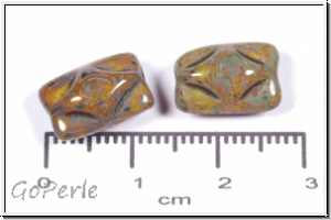 b�hm. Glasperle, Kissen, 8,5x12,5x7mm, lt. topaz opal/picasso, 5 Stk.