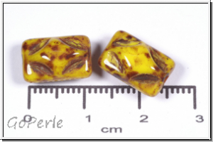 b�hm. Glasperle, Kissen, 8,5x12,5x7mm, yellow/picasso, opaque, 5 Stk.