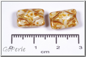 b�hm. Glasperle, Kissen, 8,5x12,5x7mm, white/picasso, opaque, 5 Stk.