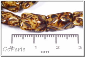 b�hm. Glasperle, Kissen, 8,5x12,5x7mm, lt. beige/picasso, opaque, 5 Stk.
