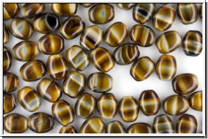 b�hm. Glasperle, Olive, flach, 6x8x3,7mm, tigeraugenoptik, 10 Stk.