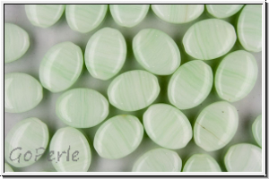 b�hm. Glasperle, Olive, flach, 9x12x4,3mm, op. white/lt. mint, 5 Stk.