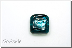 b�hm. Lampenperle, Silbereinzug, Quadrat mit Einlage, teal, 1 Stk.