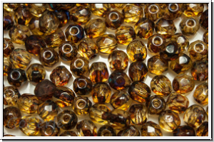 B�hm. Glasschliffperle, feuerpol., 4mm, light topaz, trans., topaz spotted, 50 Stk.