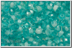 B�hm. Glasschliffperle, feuerpol., 4mm, aqua, trans., wolkig, 50 Stk.