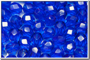 B�hm. Glasschliffperle, feuerpol., 6mm, capri blue, trans., 25 Stk.