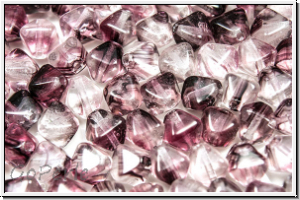 b�hm. Glasperle, Bicone, 6mm, crystal, trans., amethyst ombriert, 30 Stk.