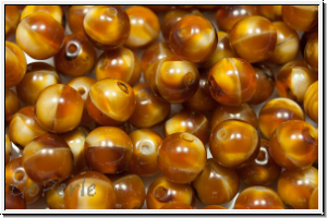 b�hm. Glasperle, rund, 6mm, topaz, dk., opal, wolkig, 25 Stk.