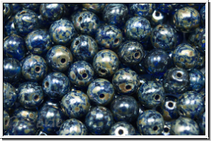 b�hm. Glasperle, rund, 6mm, cobalt, trans., silverpicasso, 25 Stk.