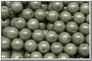 b�hm. Glasperle, rund, 6mm, white, op., grey marbled, 25 Stk.