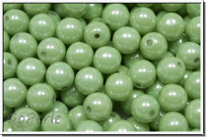 b�hm. Glasperle, rund, 6mm, white, op., light green marbled, 25 Stk.