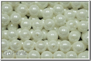 b�hm. Glasperle, rund, 6mm, white, op., luster, 25 Stk.