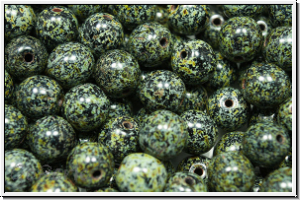 b�hm. Glasperle, rund, 6mm, black, op., picasso, 25 Stk.
