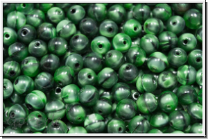 b�hm. Glasperle, rund, 5mm, green, dk., op., black meliert, 25 Stk.