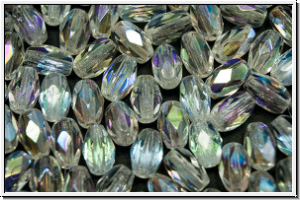 B�hm. Glasschliffperle, Olive, 6x4mm, crystal, trans., AB, 25 Stk.